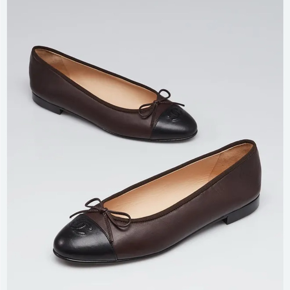 Chanel Black and Brown Ballet Flats